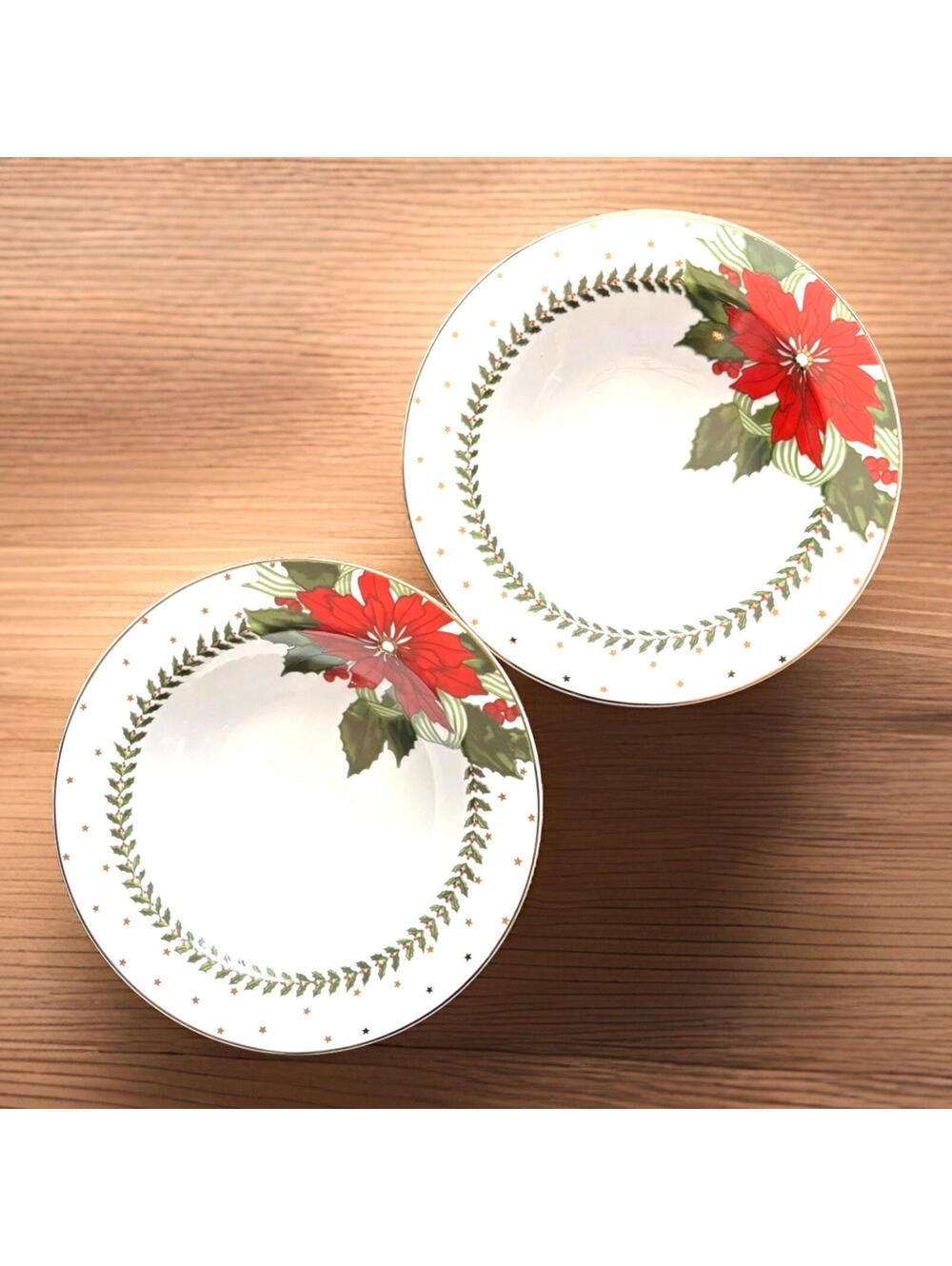 VTG American Atelier Bowls 9" Christmas Poinsettias Suzanne Evans 90s Set of 2